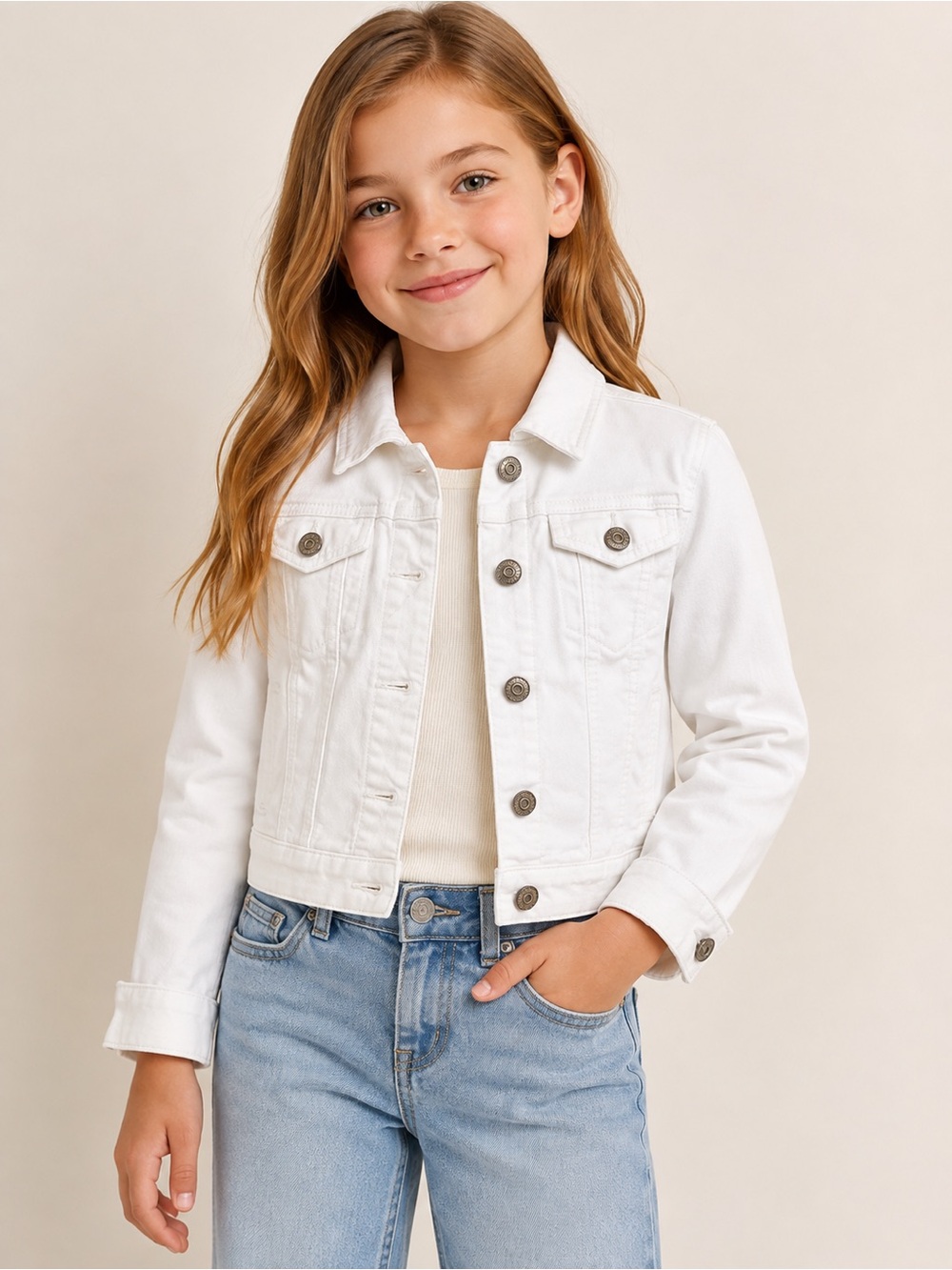 Mudd Kids Light White Denim Jacket with Button Front